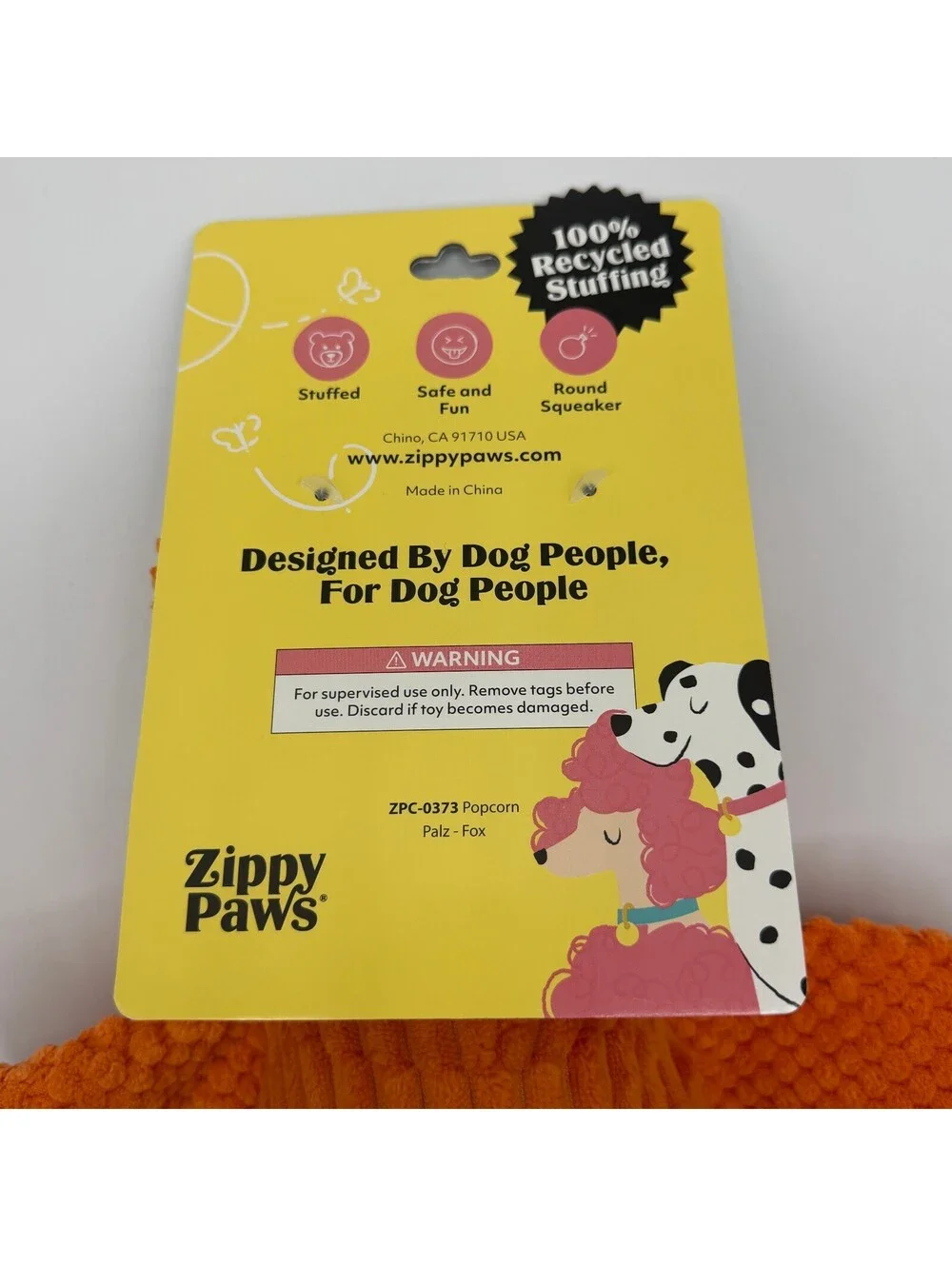 ZippyPaws Popcorn Palz Fox Orange Plush Dog Squeaker Toy Corduroy Textured New